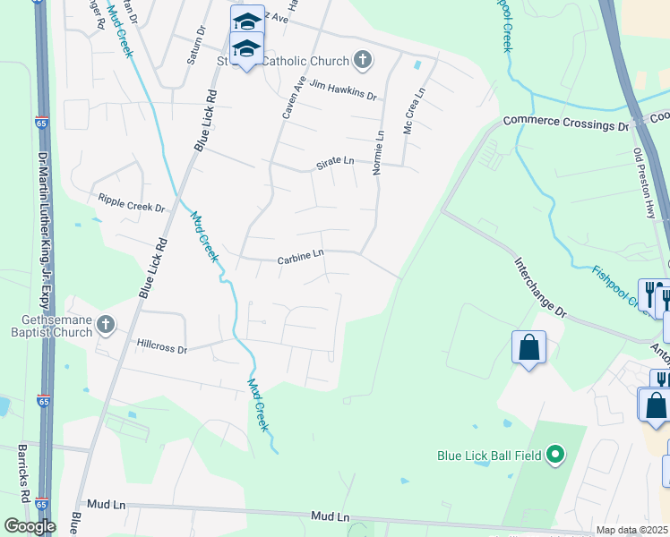 map of restaurants, bars, coffee shops, grocery stores, and more near 4103 Sea Wave Court in Louisville