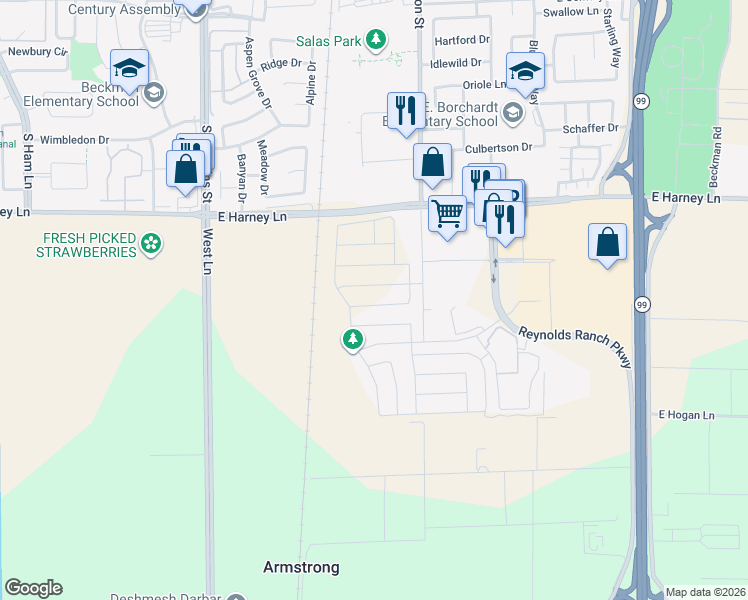 map of restaurants, bars, coffee shops, grocery stores, and more near 109 Bodega Drive in Lodi