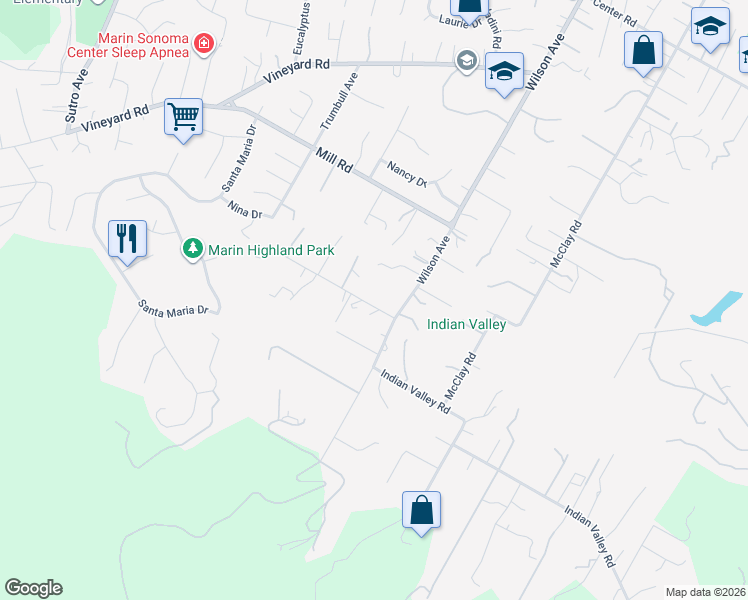 map of restaurants, bars, coffee shops, grocery stores, and more near 2016 Hatch Road in Novato