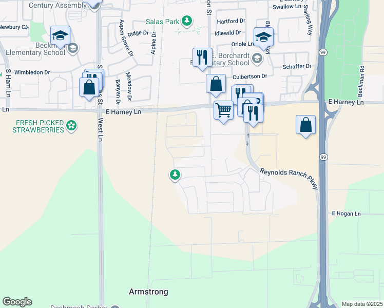 map of restaurants, bars, coffee shops, grocery stores, and more near 127 Bodega Drive in Lodi