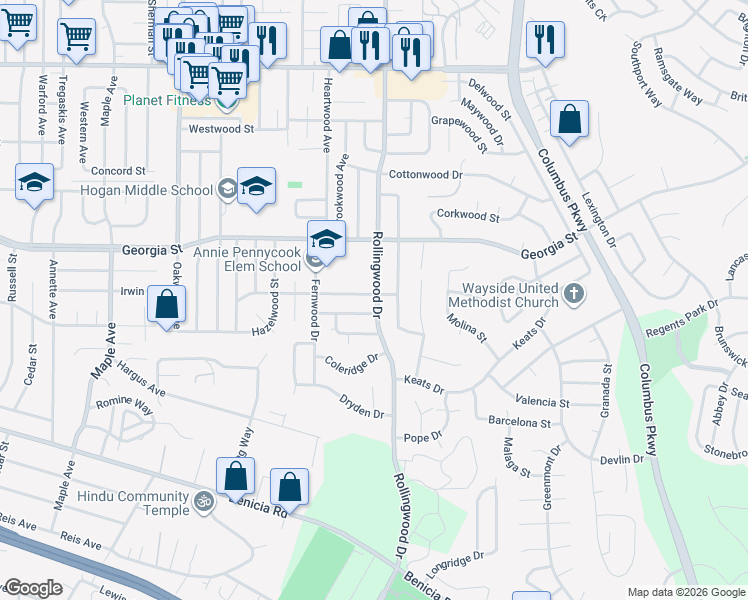 map of restaurants, bars, coffee shops, grocery stores, and more near in Vallejo