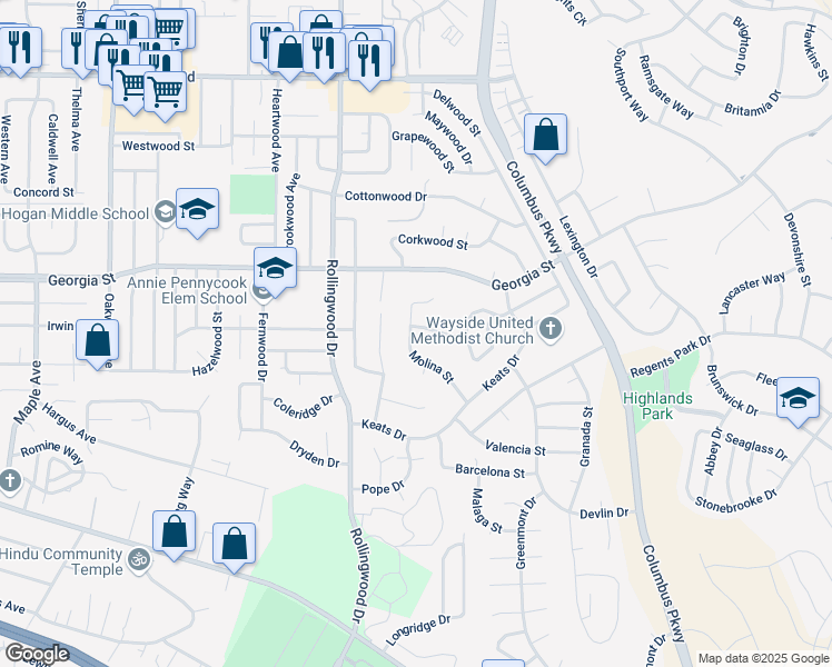 map of restaurants, bars, coffee shops, grocery stores, and more near 172 Molina Street in Vallejo
