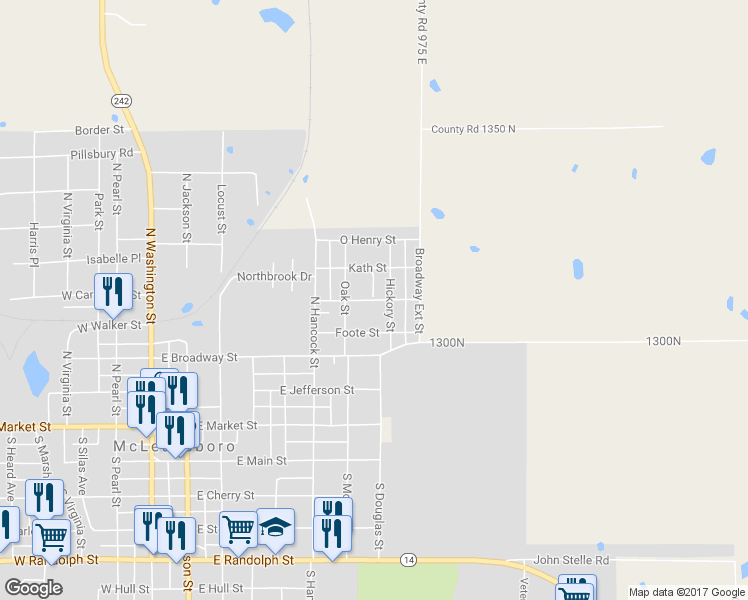 map of restaurants, bars, coffee shops, grocery stores, and more near 706 Thomas Street in McLeansboro