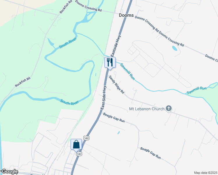map of restaurants, bars, coffee shops, grocery stores, and more near 24 Villa Lane in Waynesboro