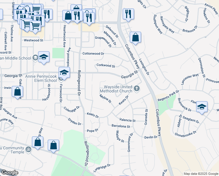 map of restaurants, bars, coffee shops, grocery stores, and more near 125 Greeves Street in Vallejo