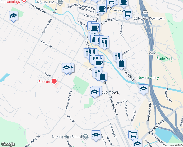 map of restaurants, bars, coffee shops, grocery stores, and more near 13 Plaza Loma in Novato