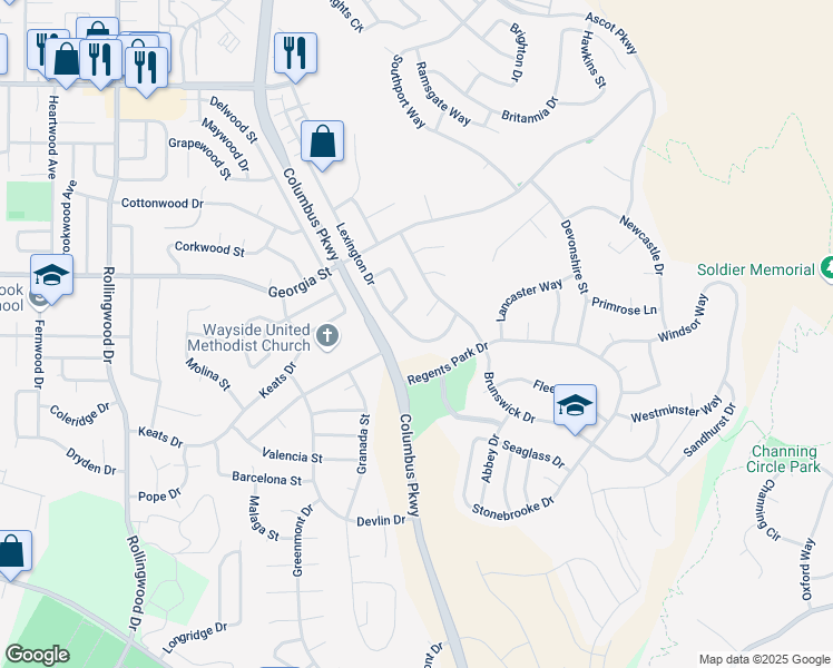 map of restaurants, bars, coffee shops, grocery stores, and more near 166 Lexington Drive in Vallejo