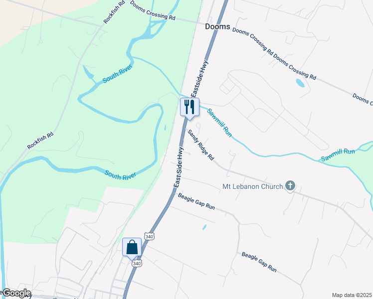 map of restaurants, bars, coffee shops, grocery stores, and more near 24 Villa Lane in Waynesboro