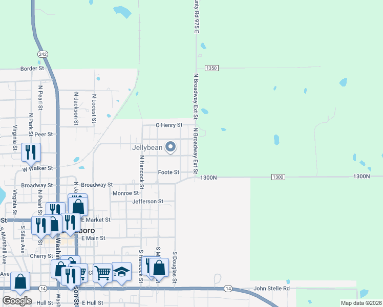 map of restaurants, bars, coffee shops, grocery stores, and more near 706 Thomas Street in McLeansboro