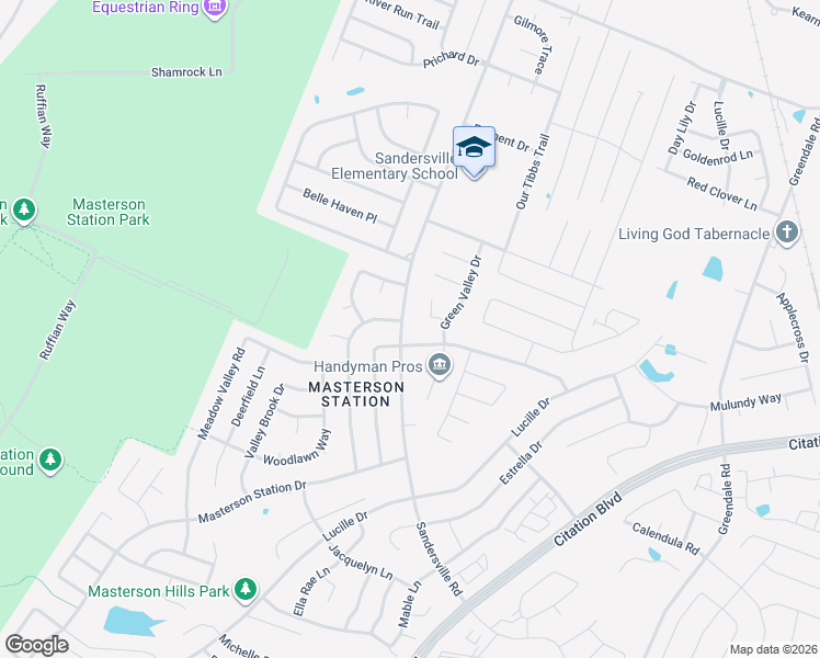 map of restaurants, bars, coffee shops, grocery stores, and more near 2905 Sandersville Road in Lexington
