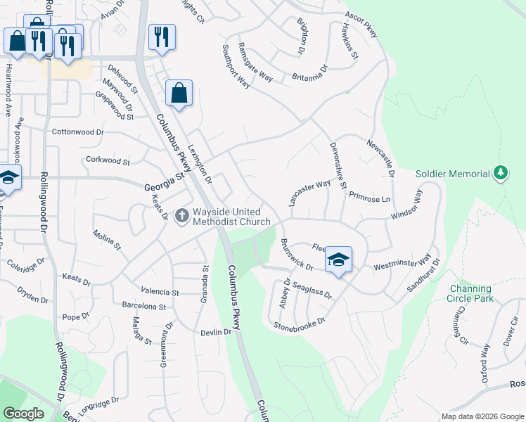map of restaurants, bars, coffee shops, grocery stores, and more near 107 Lexington Drive in Vallejo