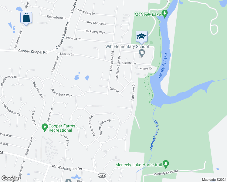 map of restaurants, bars, coffee shops, grocery stores, and more near 6502 Lure Lane in Louisville
