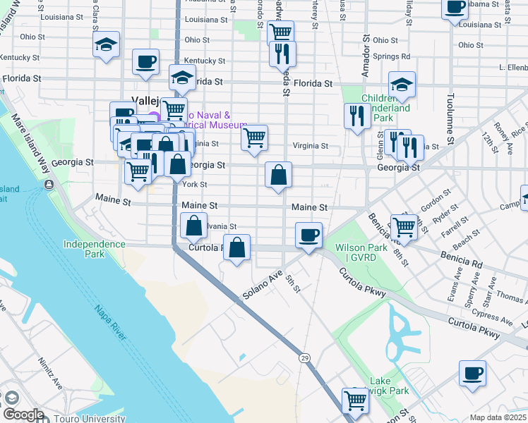 map of restaurants, bars, coffee shops, grocery stores, and more near 314 El Dorado Street in Vallejo