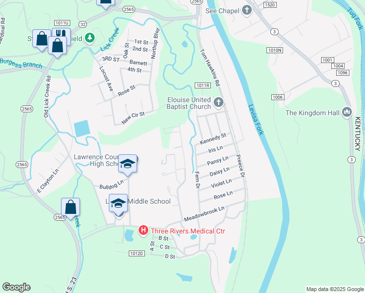 map of restaurants, bars, coffee shops, grocery stores, and more near 1485 Gene Wilson Boulevard in Louisa