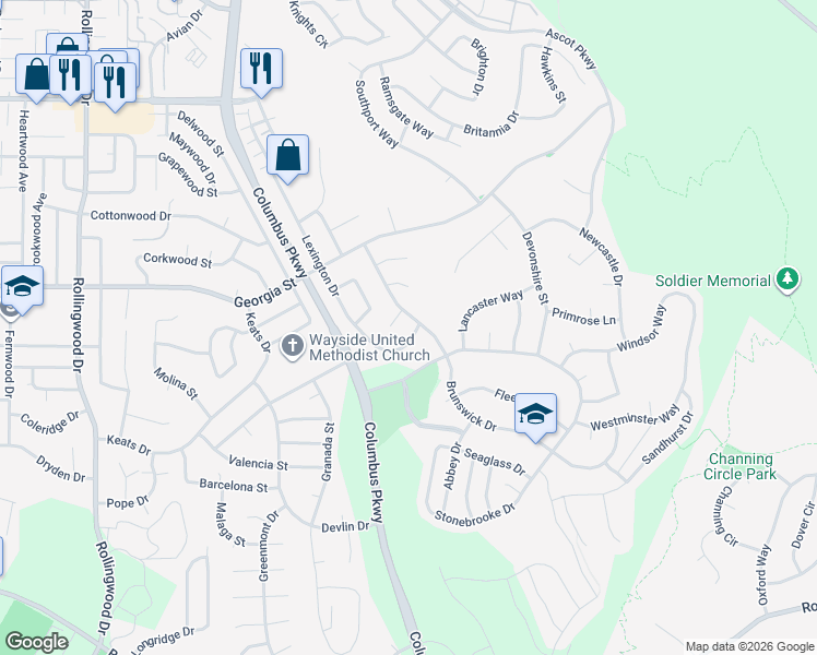 map of restaurants, bars, coffee shops, grocery stores, and more near 107 Lexington Drive in Vallejo