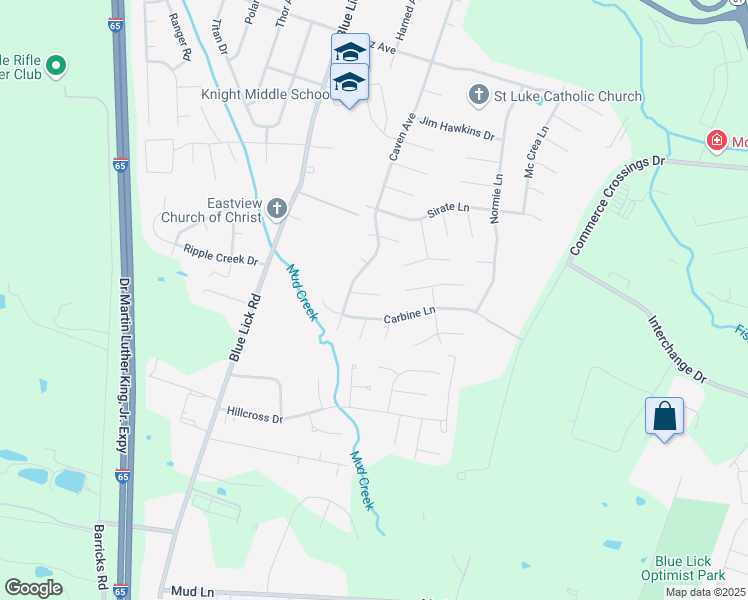 map of restaurants, bars, coffee shops, grocery stores, and more near 4008 Cutlass Court in Louisville
