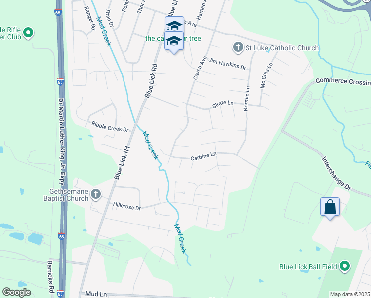 map of restaurants, bars, coffee shops, grocery stores, and more near 4008 Cutlass Court in Louisville