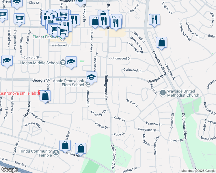 map of restaurants, bars, coffee shops, grocery stores, and more near in Vallejo