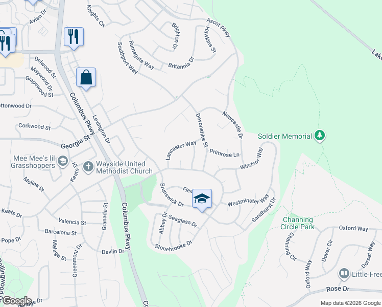 map of restaurants, bars, coffee shops, grocery stores, and more near 108 Deans Court in Vallejo