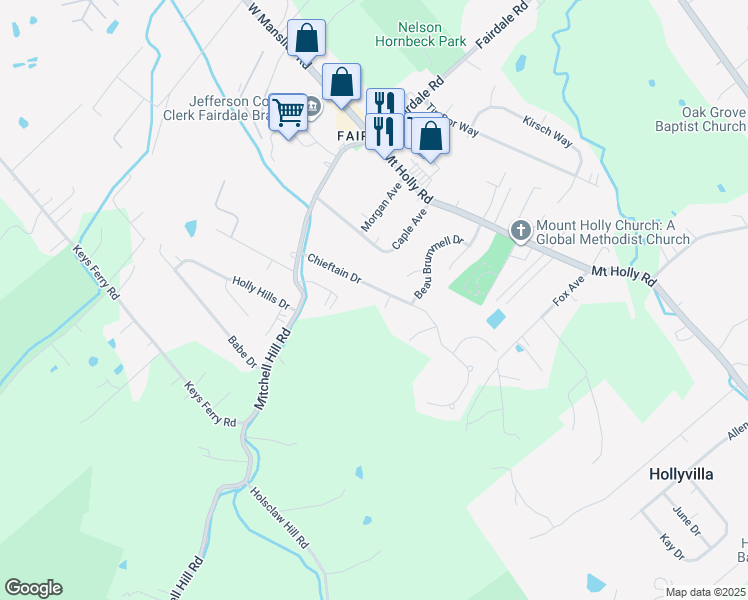 map of restaurants, bars, coffee shops, grocery stores, and more near 417 Chieftain Drive in Louisville