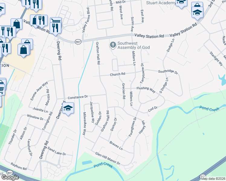 map of restaurants, bars, coffee shops, grocery stores, and more near 4813 Grecian Court in Louisville