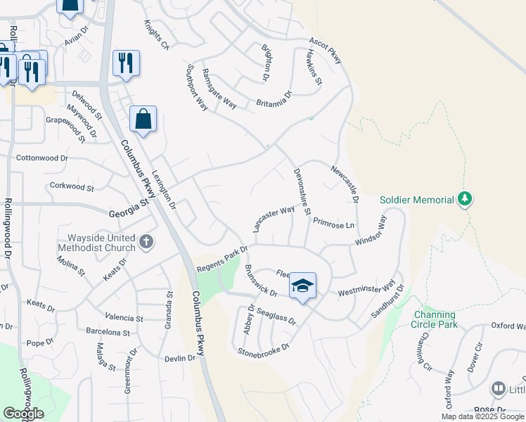 map of restaurants, bars, coffee shops, grocery stores, and more near 344 Devonshire Court in Vallejo