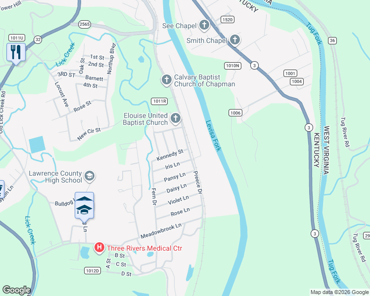 map of restaurants, bars, coffee shops, grocery stores, and more near 1001-1031 Lincoln St in Louisa