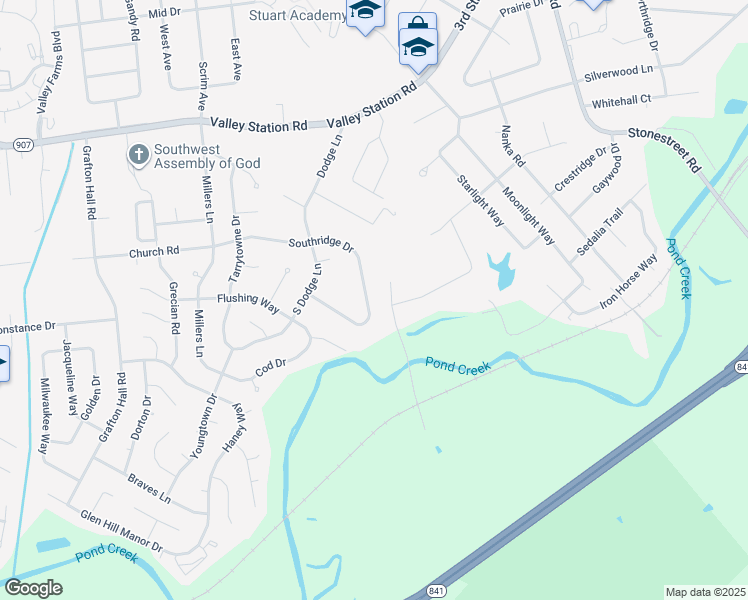 map of restaurants, bars, coffee shops, grocery stores, and more near 4309 Southridge Drive in Louisville