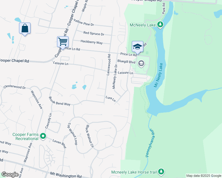 map of restaurants, bars, coffee shops, grocery stores, and more near 10102 McNeely Lake Drive in Louisville
