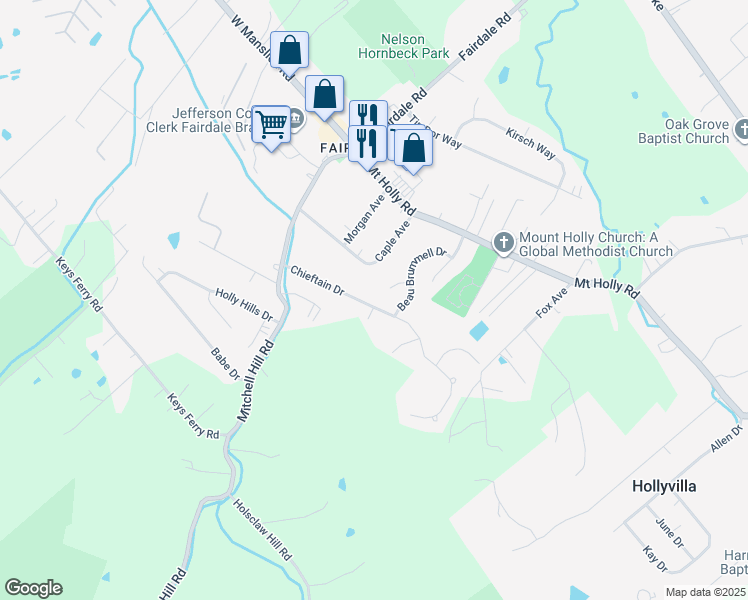 map of restaurants, bars, coffee shops, grocery stores, and more near 417 Chieftain Drive in Louisville