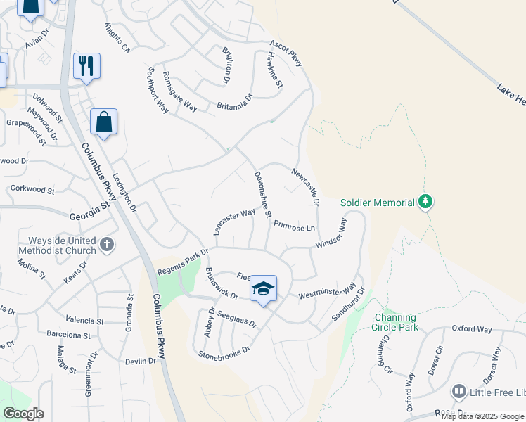 map of restaurants, bars, coffee shops, grocery stores, and more near 163 Devonshire Street in Vallejo