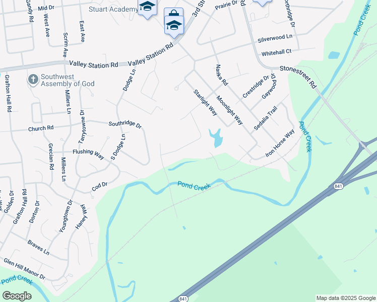 map of restaurants, bars, coffee shops, grocery stores, and more near 10415 Sunlight Lane in Louisville