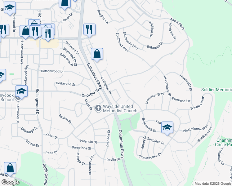 map of restaurants, bars, coffee shops, grocery stores, and more near 147 Stanmore Circle in Vallejo