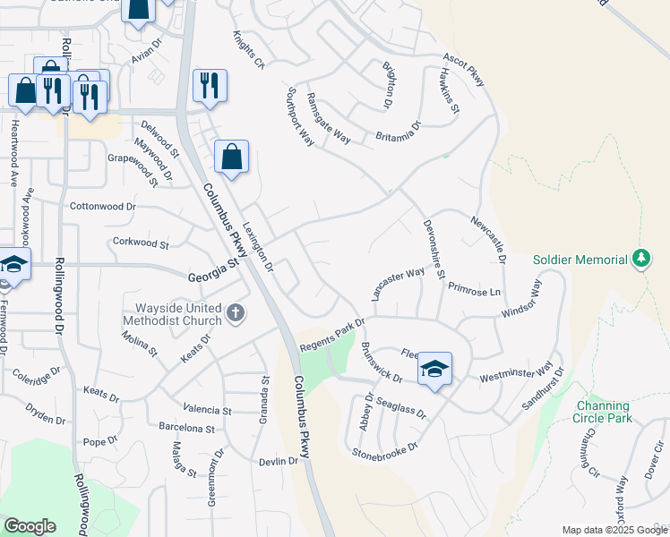 map of restaurants, bars, coffee shops, grocery stores, and more near 50 Brunswick Court in Vallejo