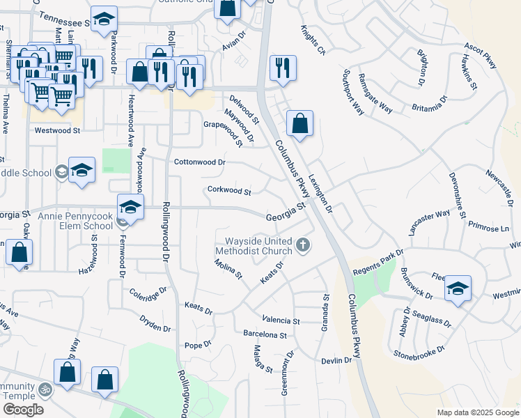 map of restaurants, bars, coffee shops, grocery stores, and more near 4274 Georgia Street in Vallejo