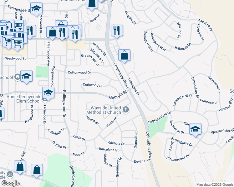 map of restaurants, bars, coffee shops, grocery stores, and more near 103 Auden Street in Vallejo