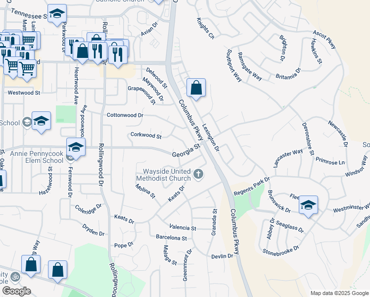 map of restaurants, bars, coffee shops, grocery stores, and more near 103 Auden Street in Vallejo