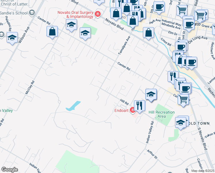 map of restaurants, bars, coffee shops, grocery stores, and more near 702 Tamalpais Avenue in Novato