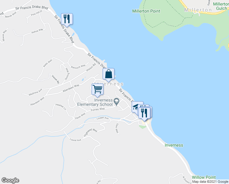 map of restaurants, bars, coffee shops, grocery stores, and more near 197 Edgemont Way in Inverness