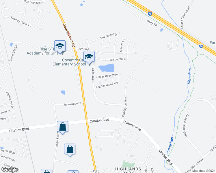 map of restaurants, bars, coffee shops, grocery stores, and more near 2400 Georgetown Road in Lexington