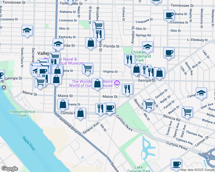 map of restaurants, bars, coffee shops, grocery stores, and more near 944 York Street in Vallejo