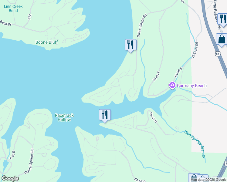 map of restaurants, bars, coffee shops, grocery stores, and more near Robyn Point in Osage Beach