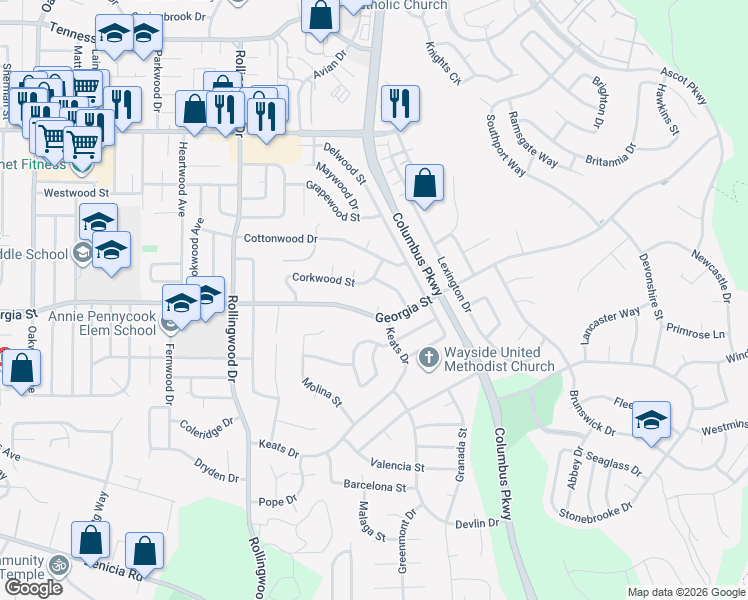 map of restaurants, bars, coffee shops, grocery stores, and more near 4274 Georgia Street in Vallejo