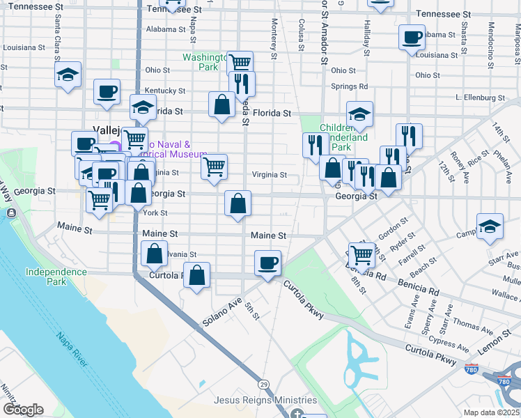 map of restaurants, bars, coffee shops, grocery stores, and more near 944 York Street in Vallejo