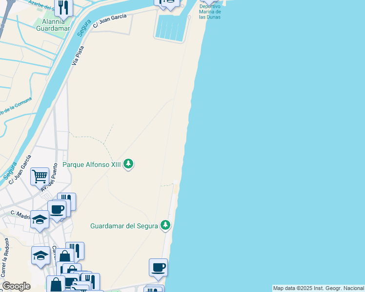 map of restaurants, bars, coffee shops, grocery stores, and more near in Guardamar del Segura