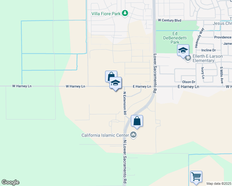 map of restaurants, bars, coffee shops, grocery stores, and more near 13451 North Extension Road in Lodi