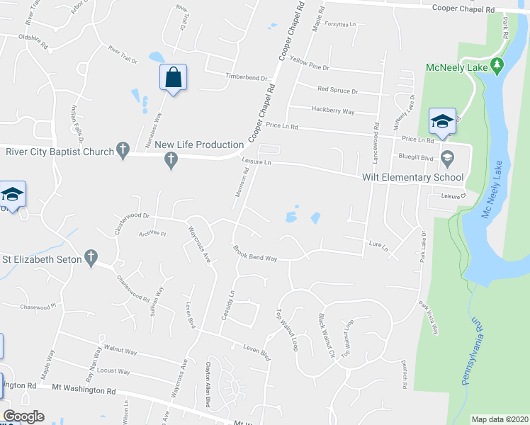 map of restaurants, bars, coffee shops, grocery stores, and more near 11113 Meadow Chase Court in Louisville