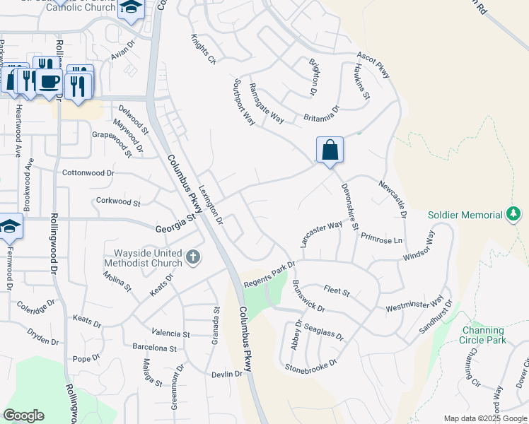 map of restaurants, bars, coffee shops, grocery stores, and more near 50 Brunswick Court in Vallejo