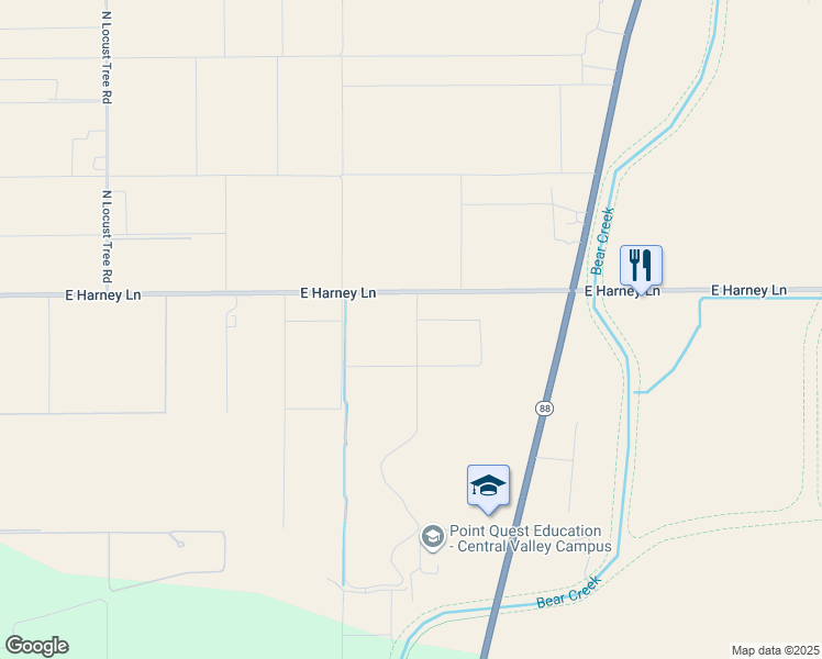 map of restaurants, bars, coffee shops, grocery stores, and more near 10726 East Harney Lane in Lodi