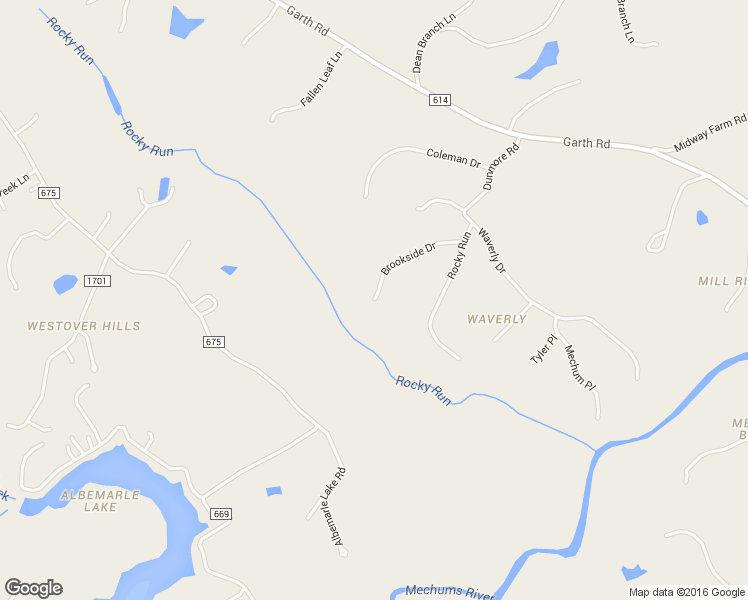 map of restaurants, bars, coffee shops, grocery stores, and more near 3400 Brookside Drive in Charlottesville